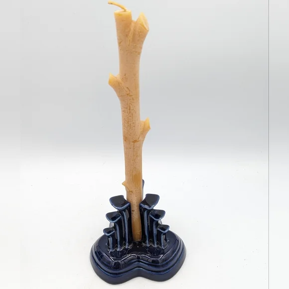 Vintage Fiesta Ware Cobalt Blue Tripod Skyscraper Pair of Candle Holders